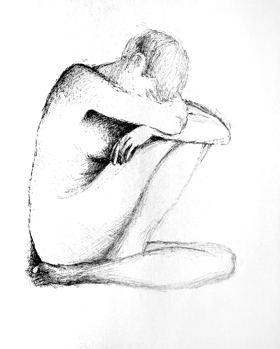 Seated head in arms